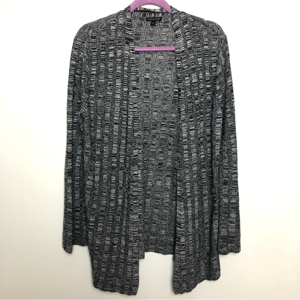 Eileen Fisher Silk & Organic Linen Long Sleeve Cardigan Black & White Size Small